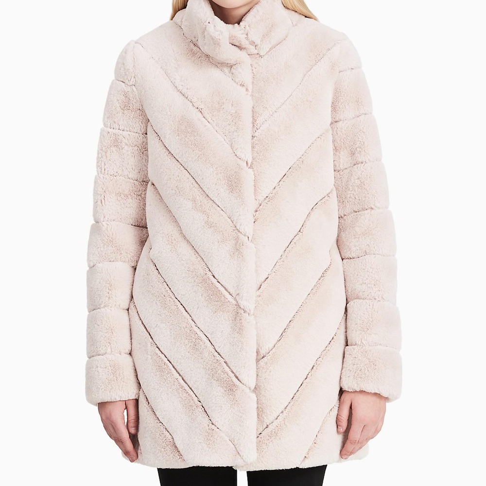 Calvin Klein Chevron faux fur coat